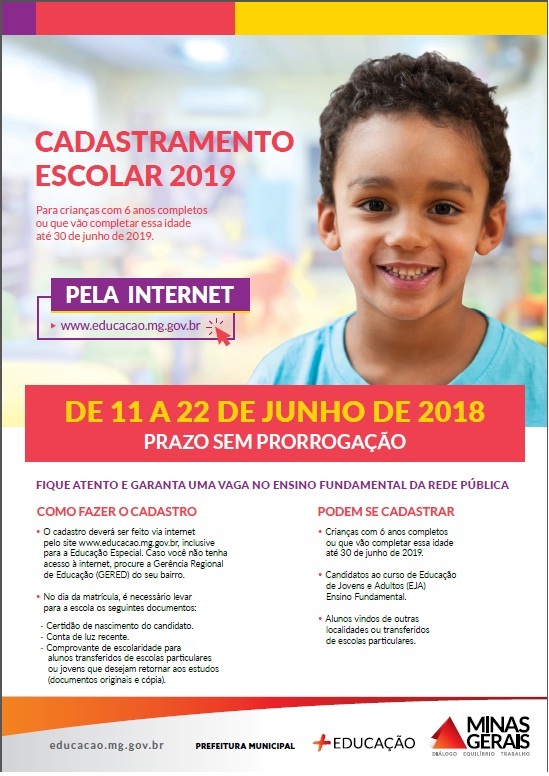  Cadastramento Escolar 2019 começa na próxima segunda-feira (11/6)