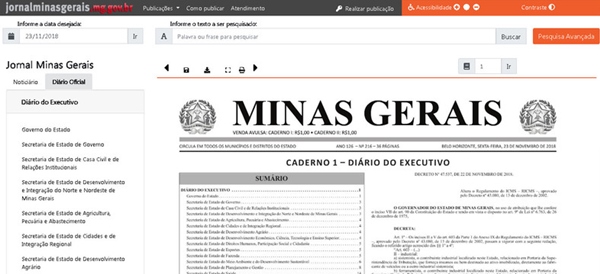 Casa Civil lança nova versão do jornal Minas Gerais na internet