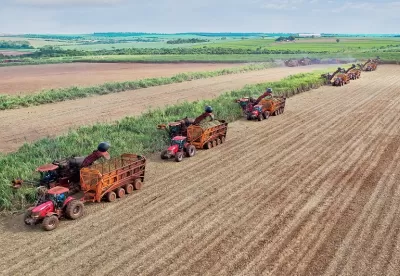 Imagem mostra colheita mecanizada de cana-de-açúcar
