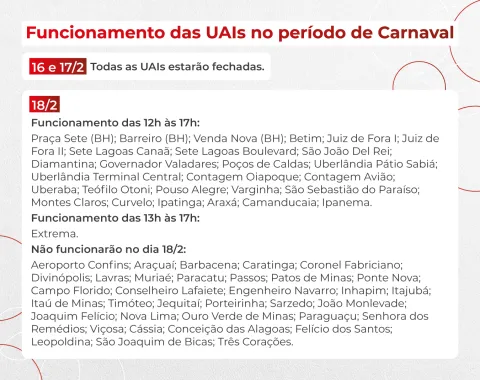 Infográfico com os horários de funcionamento