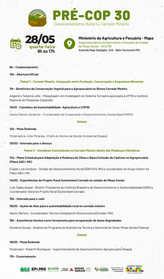 Evento quer debater as ações para conservação e uso sustentável do Cerrado Mineiro e levantar propostas para conciliar agro e preservação ambiental